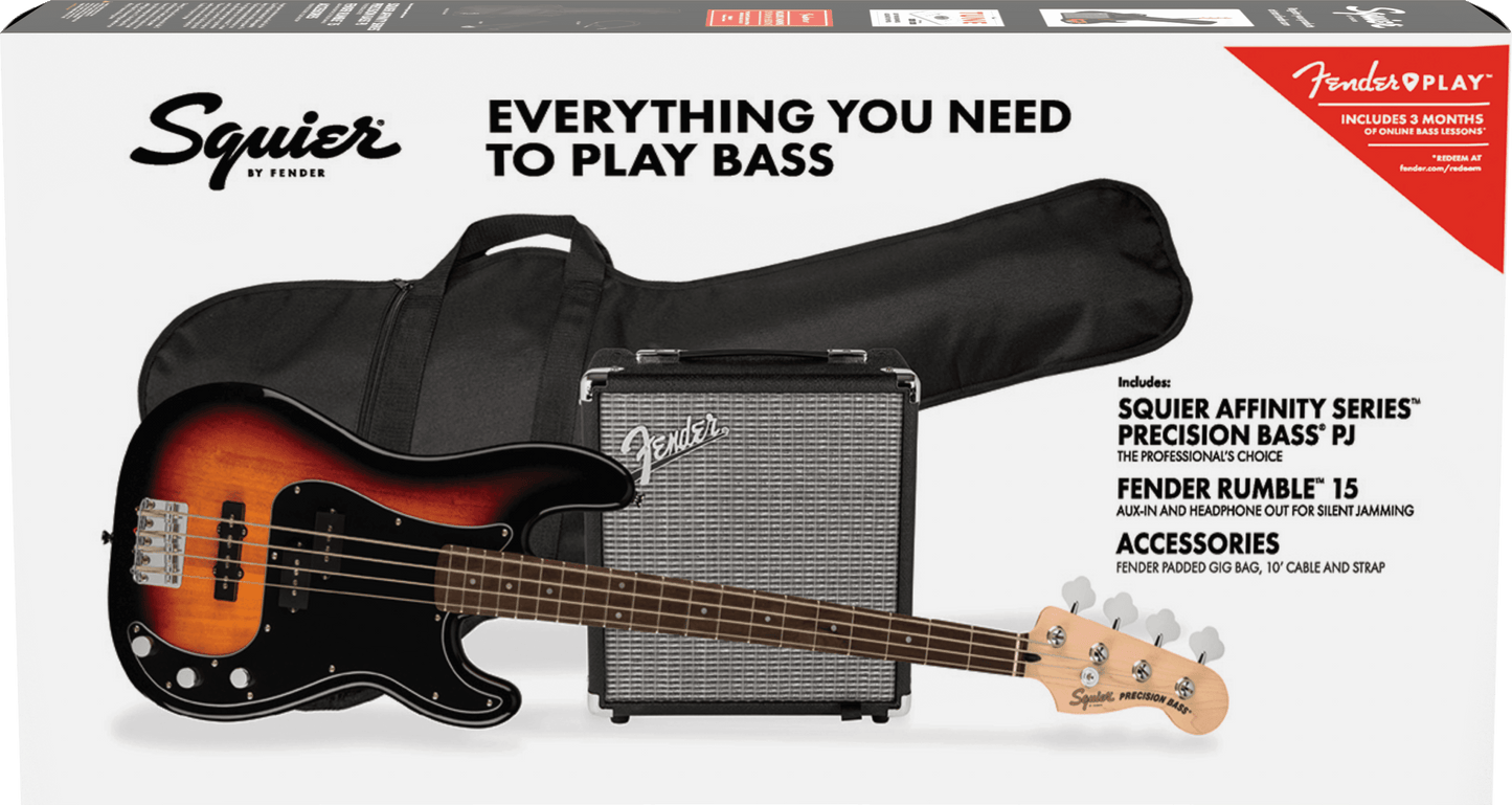 Squier Affinity Series Precision Bass PJ Pack, 3-Color Sunburst